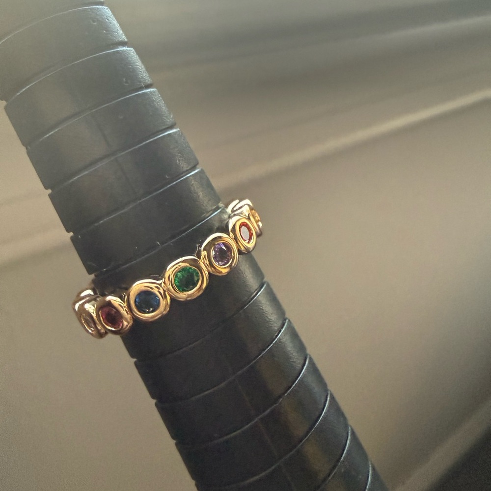 NWT Pretty Bird Jewelry gold plated multi colored eternity band size 6.5 - Picture 7 of 9